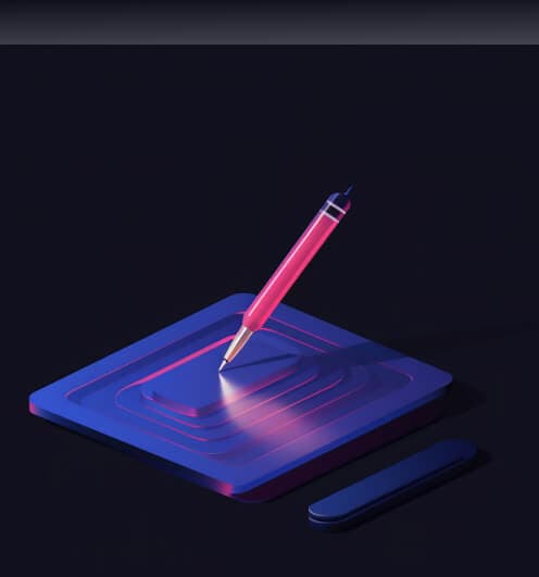 3D-Illustration eines leuchtenden Stifts auf einem digitalen Tablet